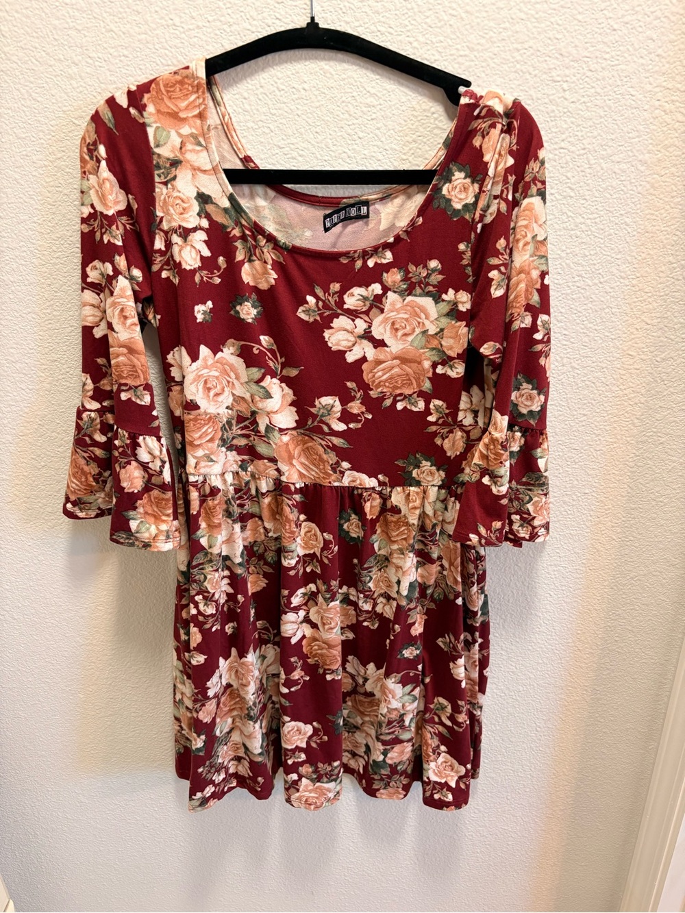 paper doll Burgundy Floral Mini Dress